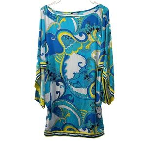 Trina Turk Women's Kaftan Swim Cover-Up Dress Blue Yellow White Size M Beach